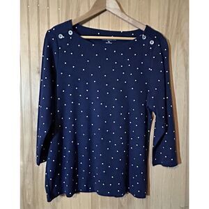 Croft & Barrow Women Polka Dot 3/4 Sleeve Boat Neck T-Shirt Navy Size XL